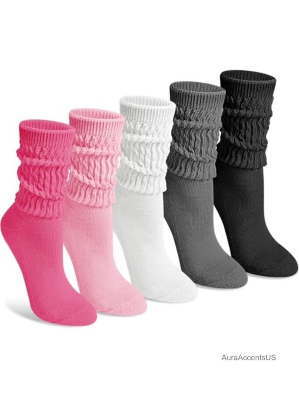 5 Pairs Slouchy Crew Socks Cotton Blend Women Scrunch Boot Socks